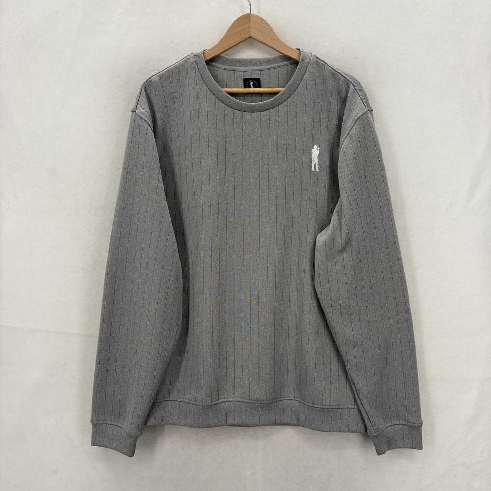 U Suck At Golf Sweater Mens XL Gray Striped Knit Crewneck Pullover Logo Golf